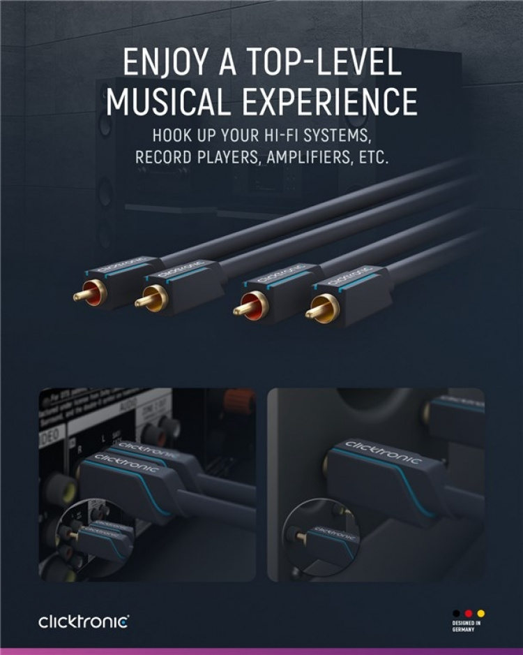 ClickTronic RCA-kabel, stereo Premium-kabel | 2x RCA-plugg 2x RCA-plugg | 1,0 m | OFC innerleder