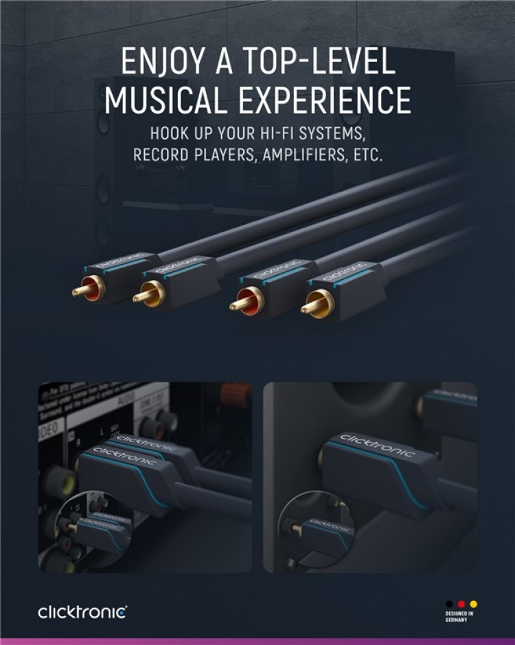 ClickTronic RCA-kabel, stereo Premium-kabel | 2x RCA-plugg 2x RCA-plugg | 2,0 m | OFC innerleder