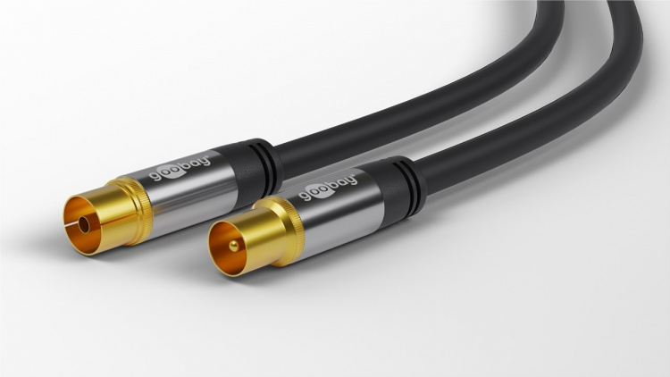 Goobay TV-antennekabel (135 dB), 4 x skjermet gullbelagt, koaksialstikkontakt > koaksialplugg, 10 m