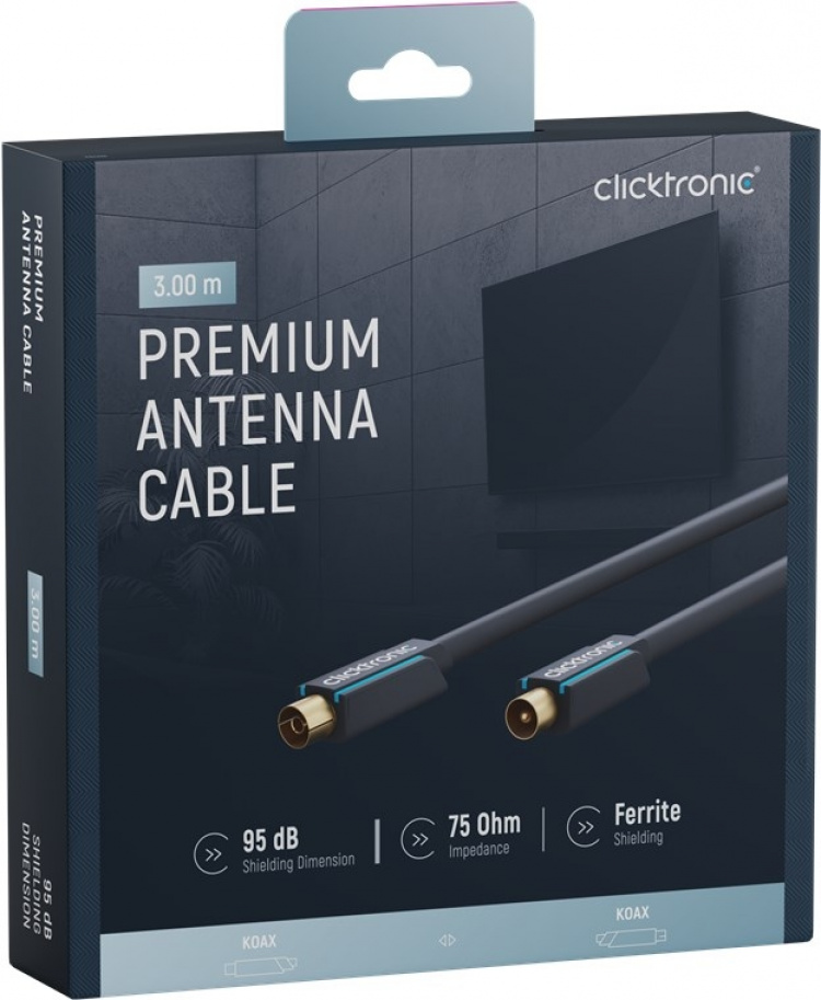 ClickTronic Koaksialkabel Premium-kabel | Koaksialkontakt Koaksialkobling | 3,0 m | > 95 dB