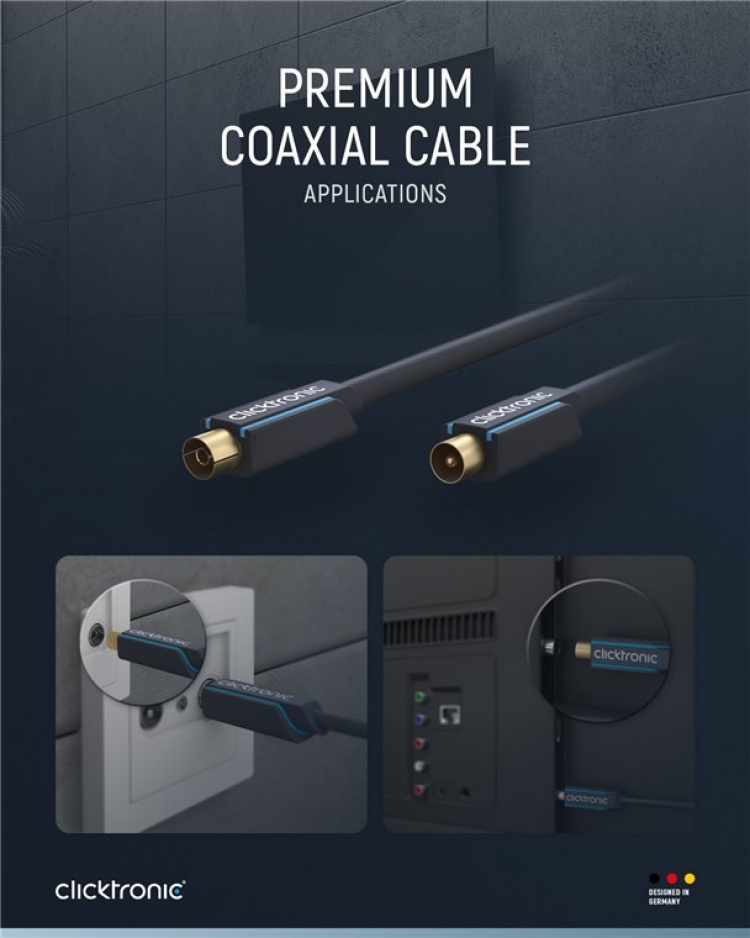 ClickTronic Koaksialkabel Premium-kabel | Koaksialkontakt Koaksialkobling | 5,0 m | > 95 dB ClickTronic Koaksialkabel Premium-kabel | Koaksialkontakt Koaksialkobling | 5,0 m | > 95 dB