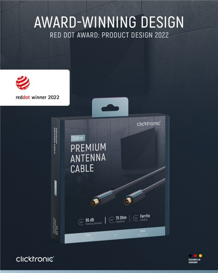 ClickTronic Koaksialkabel Premium-kabel | Koaksialkontakt Koaksialkobling | 5,0 m | > 95 dB ClickTronic Koaksialkabel Premium-kabel | Koaksialkontakt Koaksialkobling | 5,0 m | > 95 dB