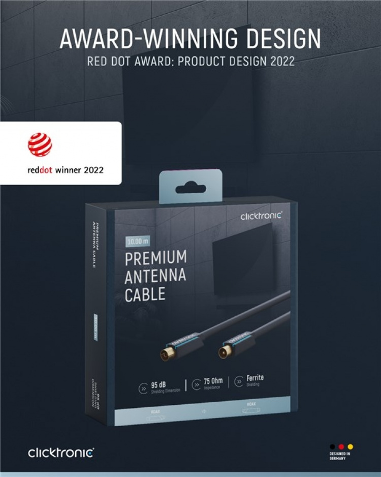 ClickTronic Koaksialkabel Premium-kabel | Koaksialkontakt Koaksialkobling | 10,0 m | > 95 dB ClickTronic Koaksialkabel Premium-kabel | Koaksialkontakt Koaksialkobling | 10,0 m | > 95 dB