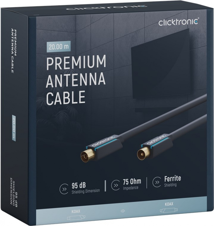 ClickTronic Koaksialkabel Premium-kabel | Koaksialkontakt Koaksialkobling | 20,0 m | > 95 dB