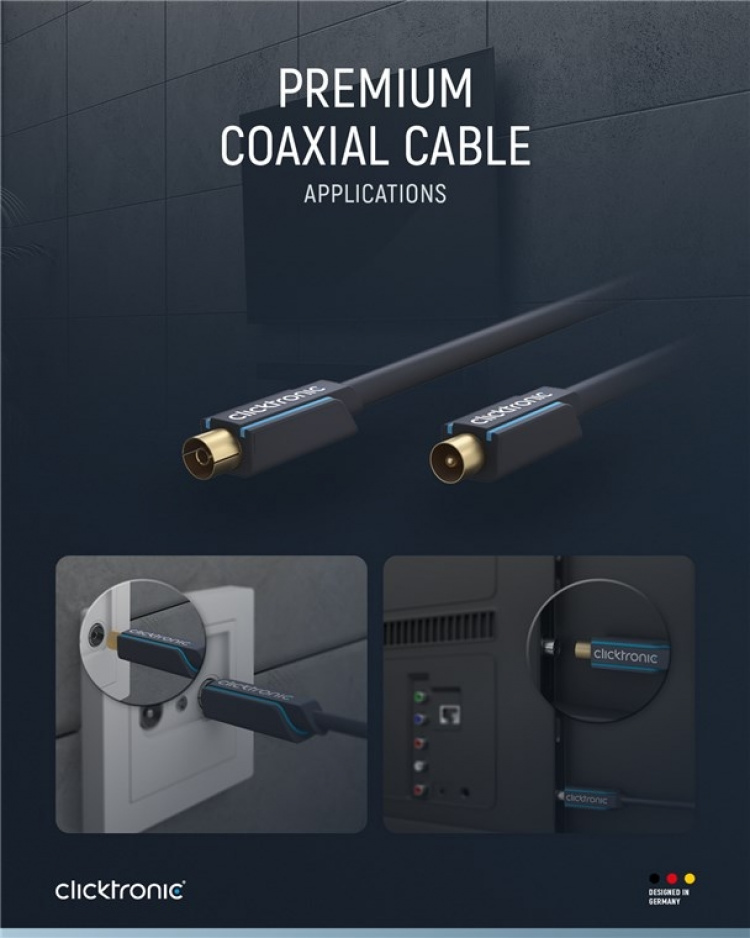 ClickTronic Koaksialkabel Premium-kabel | Koaksialkontakt Koaksialkobling | 20,0 m | > 95 dB