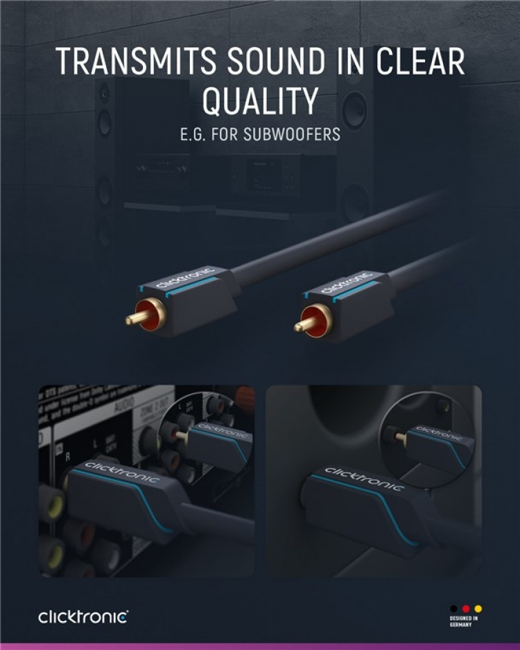 ClickTronic RCA-kabel, mono Premium-kabel | 1x cinchplugg 1x cinchplugg | 1,0 m | OFC innerleder