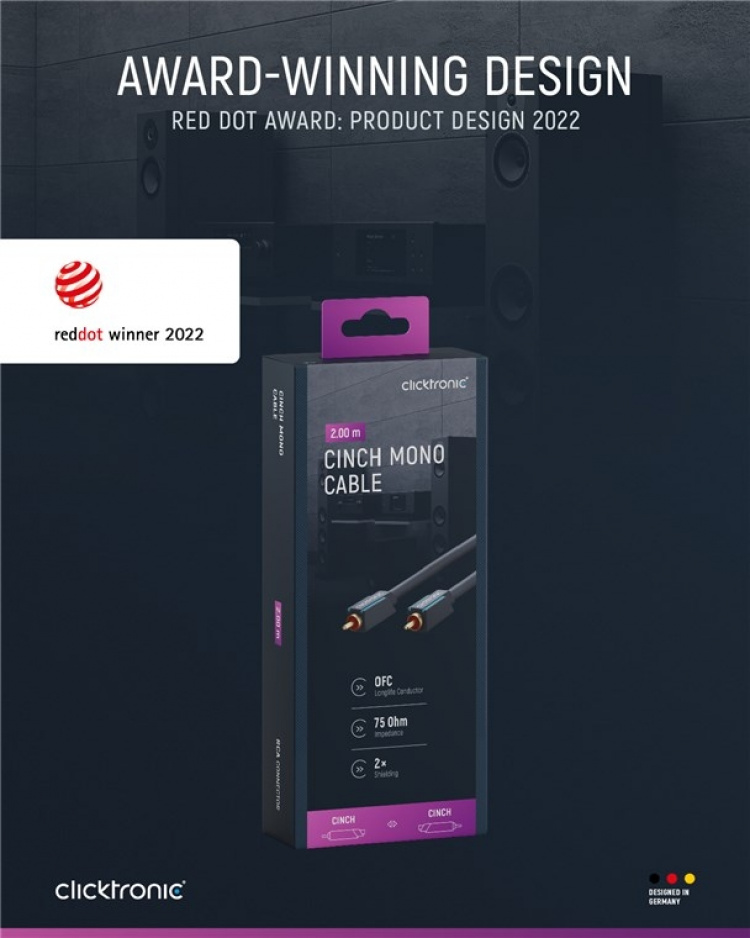 ClickTronic RCA-kabel, mono Premium-kabel | 1x cinchplugg 1x cinchplugg | 2,0 m | OFC innerleder
