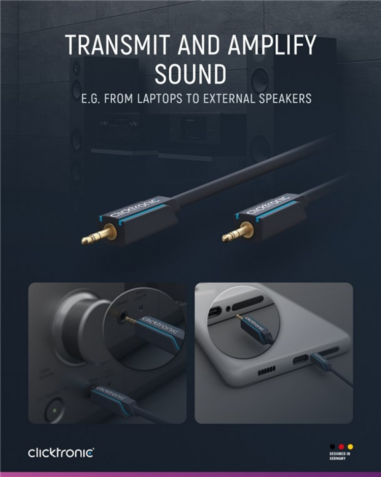ClickTronic 3,5 mm AUX-kabel, stereo Premium-kabel | 1x 3,5 mm jackplugg 1x 3,5 mm jackplugg | 1,0 m | OFC innerleder