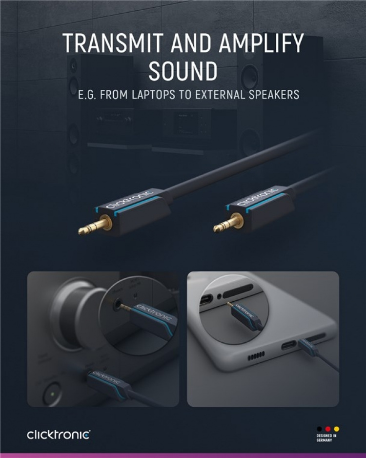 ClickTronic 3,5 mm AUX-kabel, stereo Premium-kabel | 1x 3,5 mm jackplugg 1x 3,5 mm jackplugg | 1,5 m | OFC innerleder