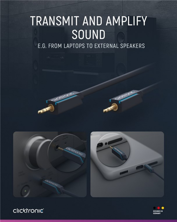 ClickTronic 3,5 mm AUX-kabel, stereo Premium-kabel | 1x 3,5 mm jackplugg 1x 3,5 mm jackplugg | 5,0 m | OFC innerleder ClickTronic 3,5 mm AUX-kabel, stereo Premium-kabel | 1x 3,5 mm jackplugg 1x 3,5 mm jackplugg | 5,0 m | OFC innerleder
