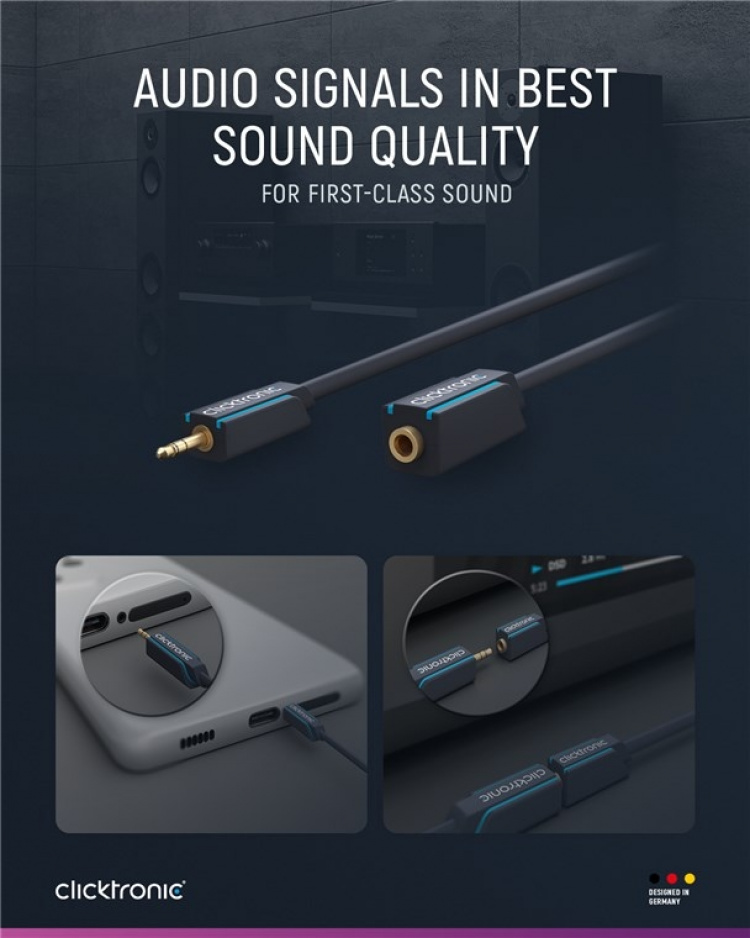 ClickTronic 3,5 mm AUX-forlengelseskabel, stereo Premium-kabel | 1x 3,5 mm jackplugg 1x 3,5 mm jackplugg | 1,5 m | OFC innerleder ClickTronic 3,5 mm AUX-forlengelseskabel, stereo Premium-kabel | 1x 3,5 mm jackplugg 1x 3,5 mm jackplugg | 1,5 m | OFC innerleder