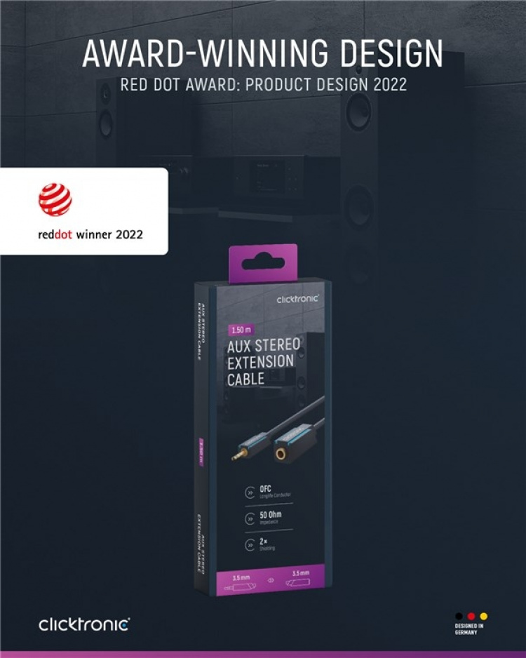 ClickTronic 3,5 mm AUX-forlengelseskabel, stereo Premium-kabel | 1x 3,5 mm jackplugg 1x 3,5 mm jackplugg | 1,5 m | OFC innerleder ClickTronic 3,5 mm AUX-forlengelseskabel, stereo Premium-kabel | 1x 3,5 mm jackplugg 1x 3,5 mm jackplugg | 1,5 m | OFC innerleder