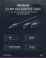 ClickTronic 3,5 mm AUX-adapterkabel, stereo Premium-kabel | 1x 3,5 mm jackplugg 2x 3,5 mm jackplugg | 0,1 m | OFC innerleder