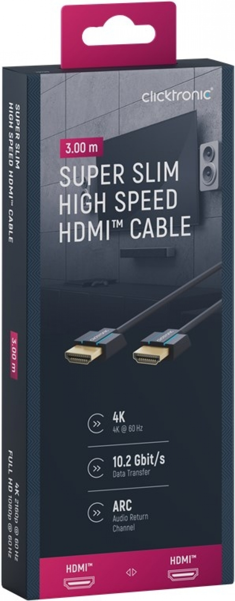 ClickTronic Ultra-Slim Höghastighets HDMI™-kabel med Ethernet Premiumkabel | 1x HDMI™-kontakt 1x HDMI™-kontakt | 3,0 m | UHD 4K @ 60 Hz ClickTronic Ultra-Slim Höghastighets HDMI™-kabel med Ethernet Premiumkabel | 1x HDMI™-kontakt 1x HDMI™-kontakt | 3,0 m | UHD 4K @ 60 Hz