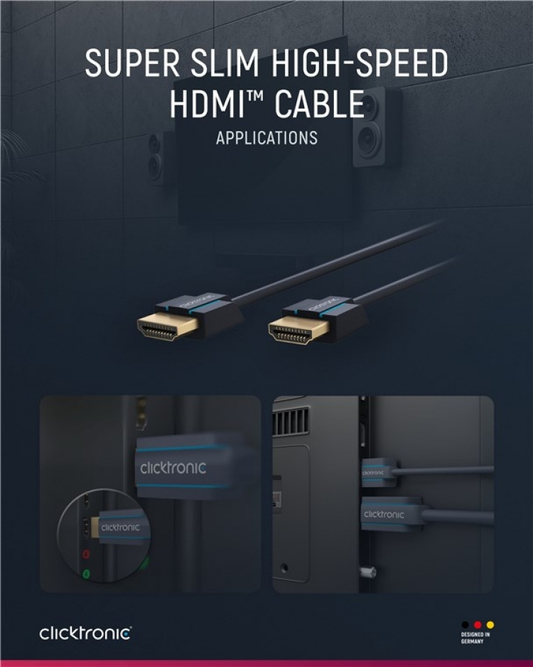ClickTronic Ultra-Slim Höghastighets HDMI™-kabel med Ethernet Premiumkabel | 1x HDMI™-kontakt 1x HDMI™-kontakt | 3,0 m | UHD 4K @ 60 Hz ClickTronic Ultra-Slim Höghastighets HDMI™-kabel med Ethernet Premiumkabel | 1x HDMI™-kontakt 1x HDMI™-kontakt | 3,0 m | UHD 4K @ 60 Hz