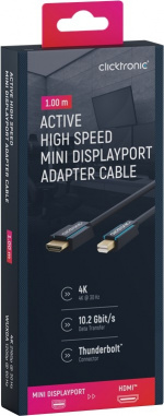 ClickTronic Aktiv mini DisplayPort™ til HDMI™ premium adapterkabel | 1x mini DisplayPort™-kontakt >> 1x HDMI™-kontakt | 1,0 m | UHD 4K @ 30 Hz ClickTronic Aktiv mini DisplayPort™ til HDMI™ premium adapterkabel | 1x mini DisplayPort™-kontakt >> 1x HDMI™-kontakt | 1,0 m | UHD 4K @ 30 Hz