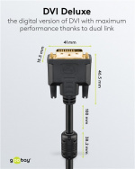 Goobay DVI-D Full HD-kabel Dual Link, gullbelagt DVI-D-kontakt Dual Link (24+1 Pin) > DVI-D-kontakt Dual Link (24+1 Pin), 3 m