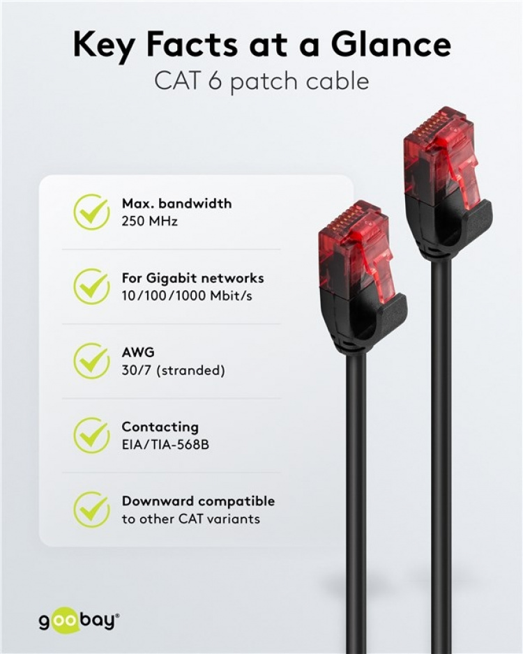 Goobay CAT 6 smal patchkabel, U/UTP, svart kobberleder (CU), 1 m Goobay CAT 6 smal patchkabel, U/UTP, svart kobberleder (CU), 1 m