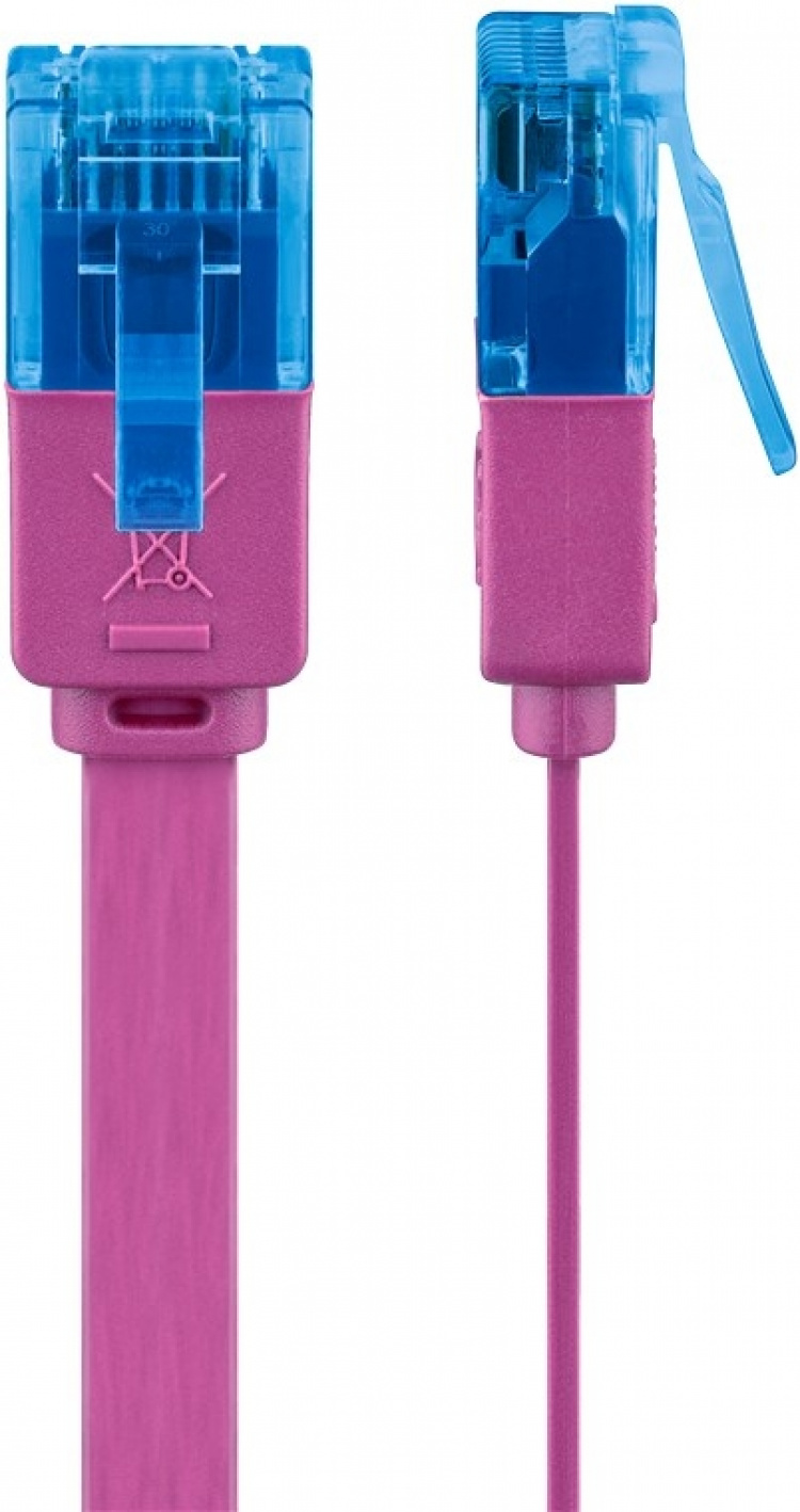 Goobay CAT 6A flat patchkabel, U/UTP, magenta kobberleder (CU), 0,5 m