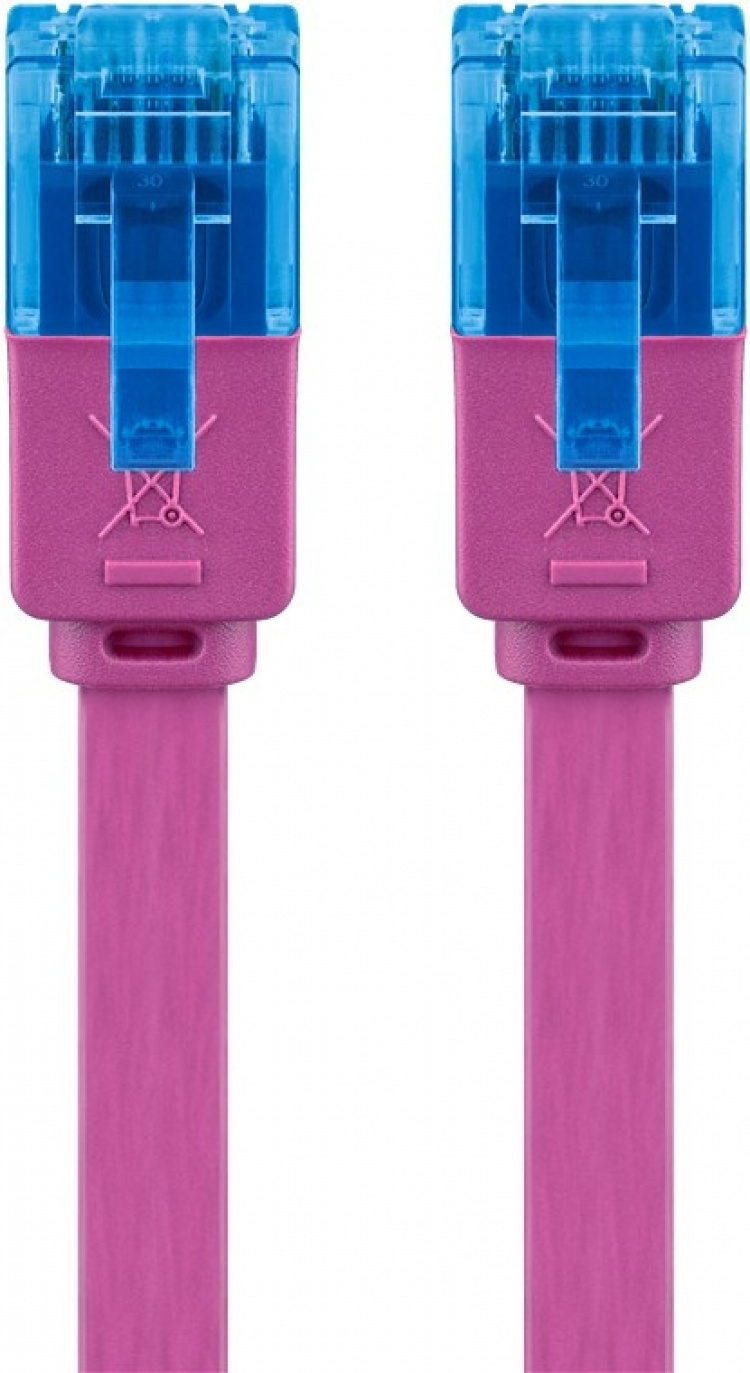 Goobay CAT 6A flat patchkabel, U/UTP, magenta kobberleder (CU), 0,5 m