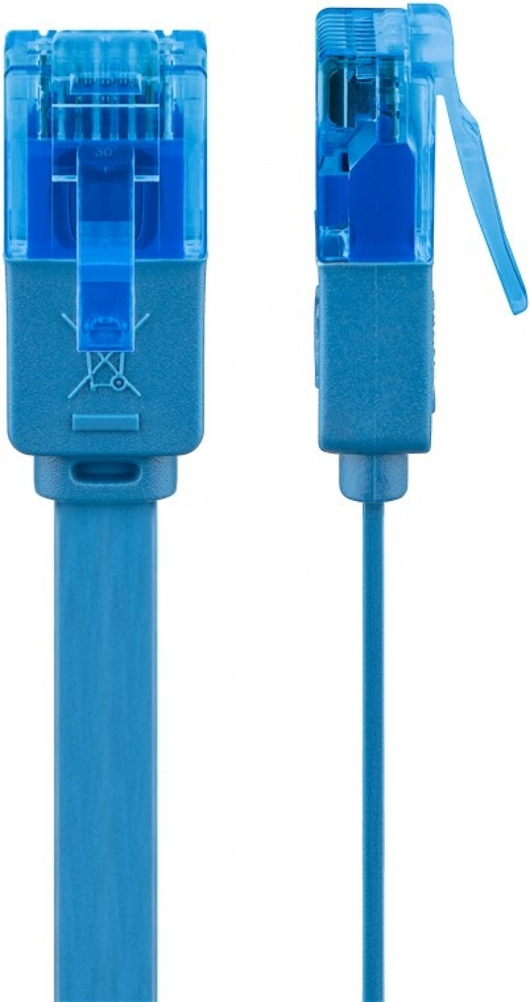 Goobay CAT 6A flat patchkabel, U/UTP, blå kobberleder (CU), 1 m Goobay CAT 6A flat patchkabel, U/UTP, blå kobberleder (CU), 1 m