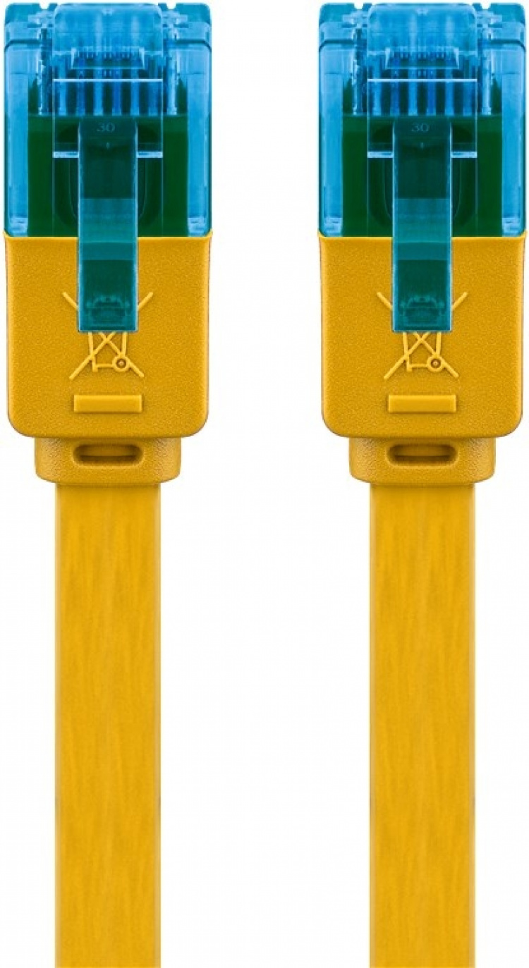 Goobay CAT 6A flat patchkabel, U/UTP, gul kobberleder (CU), 2 m