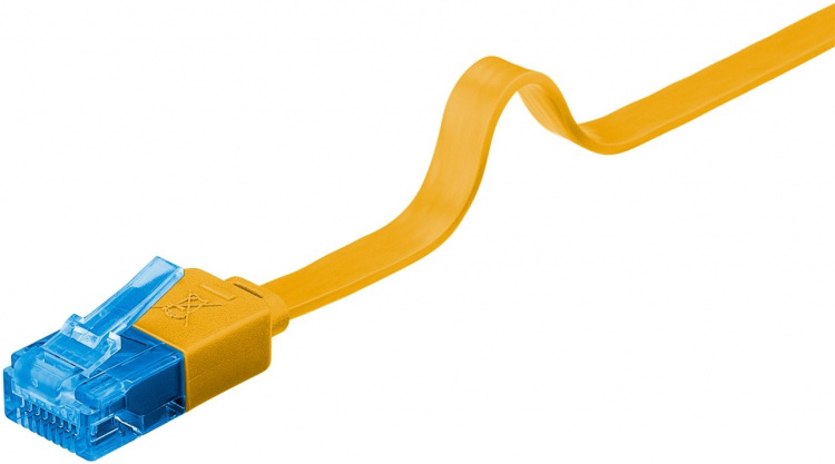 Goobay CAT 6A flat patchkabel, U/UTP, gul kobberleder (CU), 2 m