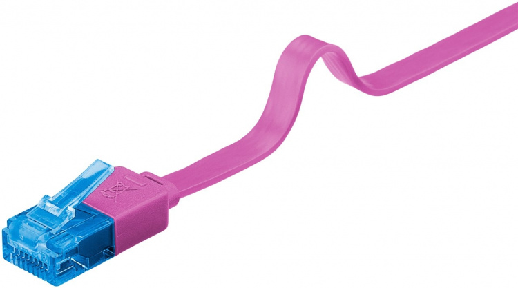 Goobay CAT 6A flat patchkabel, U/UTP, magenta kobberleder (CU), 2 m