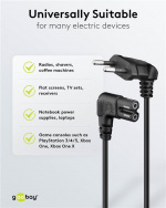 Goobay Anslutningskabel Euro-kontakt vinklad i båda ändar, 0,75 m, svart Euro-kontakt (typ C, CEE 7/16) > uttag C7 Goobay Anslutningskabel Euro-kontakt vinklad i båda ändar, 0,75 m, svart Euro-kontakt (typ C, CEE 7/16) > uttag C7