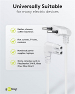 Goobay Tilkoblingskabel Euro-plugg vinklet i begge ender, 1,5 m, hvit Euro-plugg (type C, CEE 7/16) > stikkontakt C7