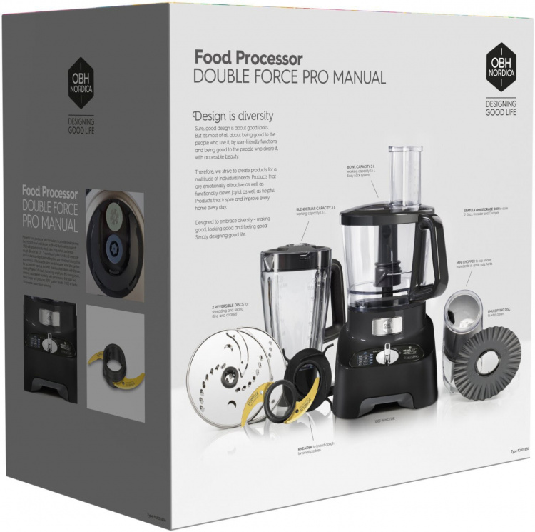 OBH Nordica Double Force Pro manuell multifunksjonsmaskin, svart