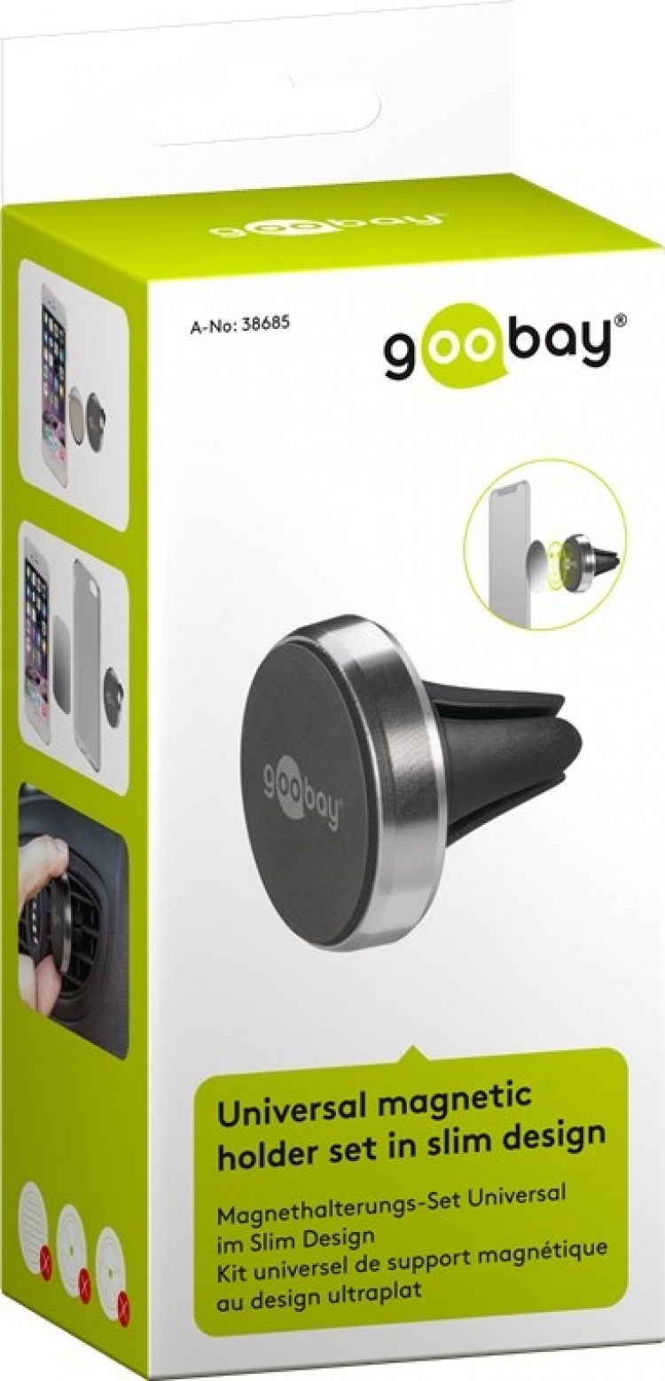 Goobay Universell magnetisk holder i slank design For enkel og sikker festing av små mobile enheter i bilen