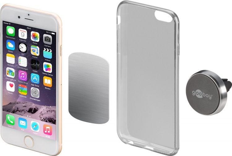 Goobay Universell magnetisk holder i slank design For enkel og sikker festing av små mobile enheter i bilen