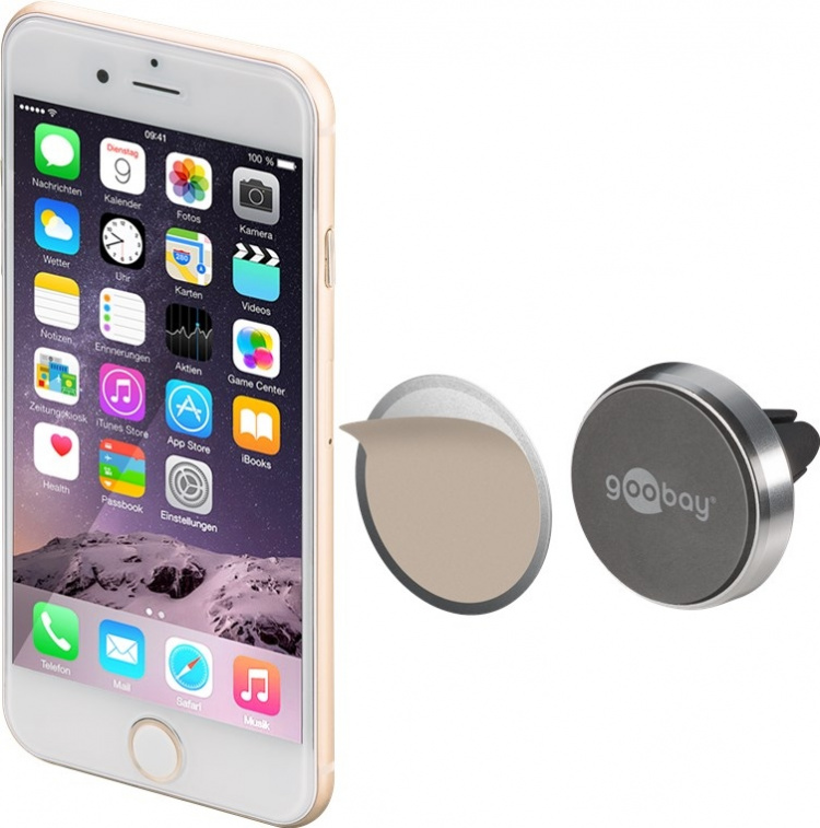 Goobay Universell magnetisk holder i slank design For enkel og sikker festing av små mobile enheter i bilen