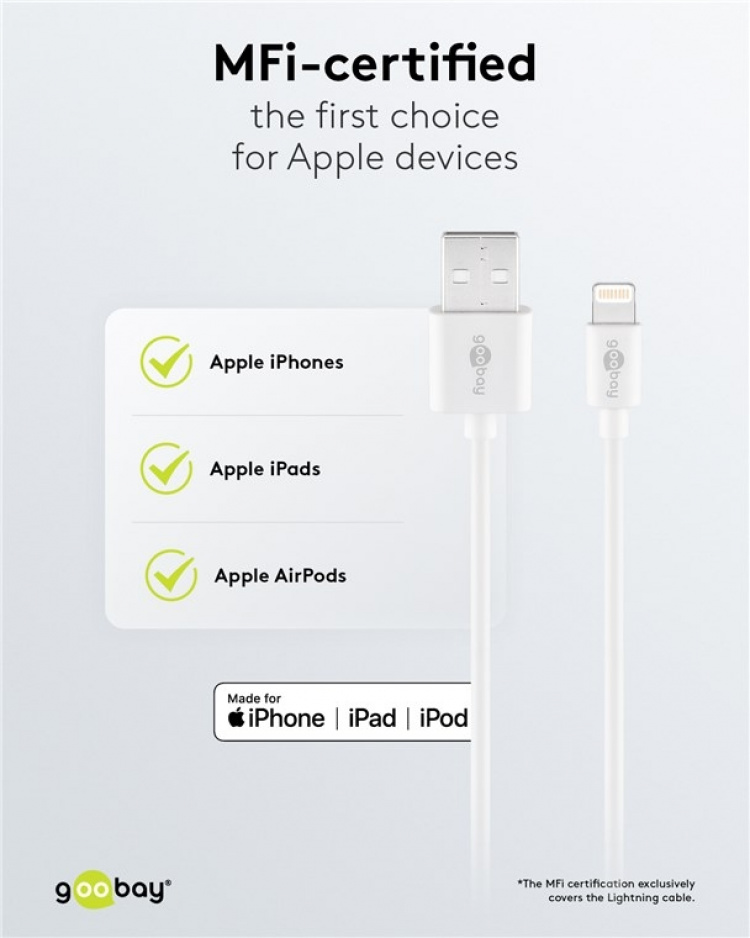 Goobay Apple Lightning Charging Kit (5 W) Strømforsyning med Apple Lightning-kabel 1 m (hvit)