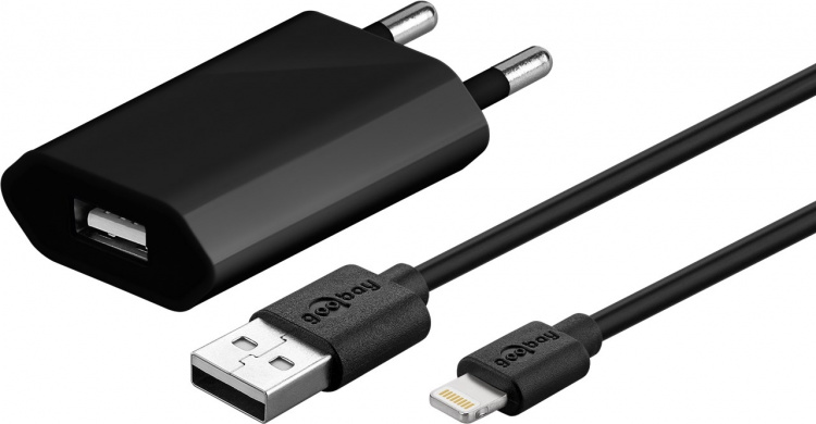 Goobay Apple Lightning Charging Kit (5 W) Strømforsyning med Apple Lightning-kabel 1 m (svart)