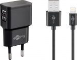 Goobay Apple Lightning Dual Charging Kit (12W) Strømforsyningsenhet med 2x USB-kontakter og Apple Lightning-kabel 1 m (svart)