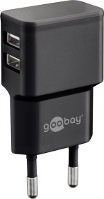 Goobay Apple Lightning Dual Charging Kit (12W) Strømforsyningsenhet med 2x USB-kontakter og Apple Lightning-kabel 1 m (svart)