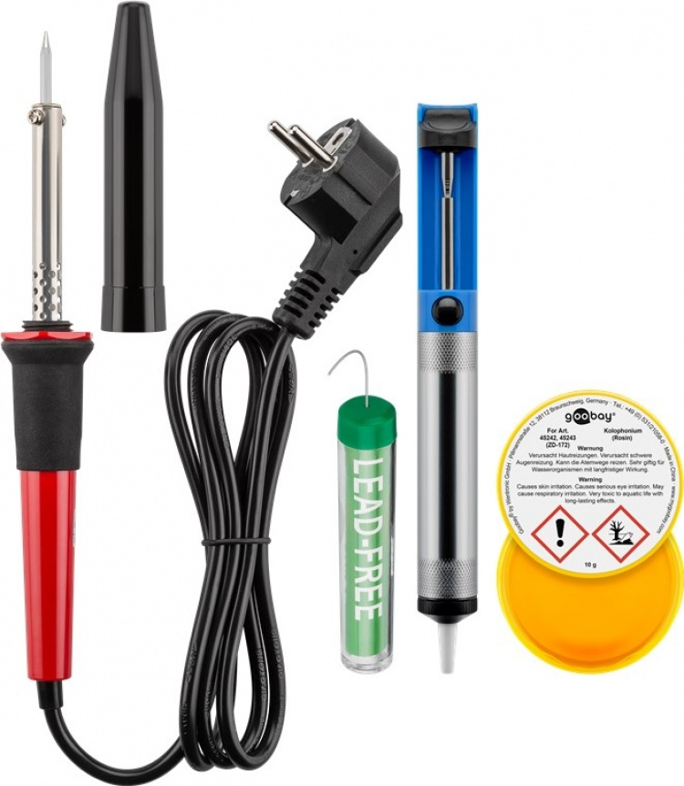 Goobay Loddeboltsett og verktøysett i praktisk veske, 20-delt tilbehørssett med loddebolt, skrutrekker, phillips-tester, tang