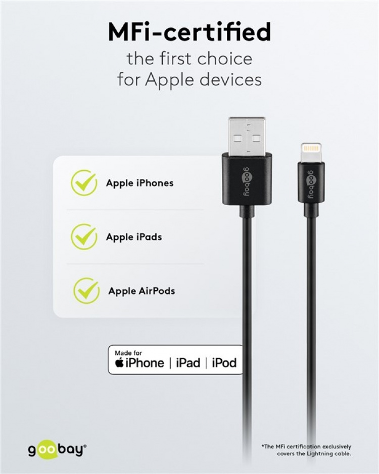 Goobay Apple Lightning Charging Kit (5 W) Strømforsyning med Apple Lightning-kabel 1 m (svart)