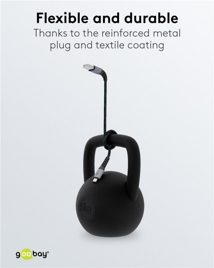 Goobay Lightning til USB-A tekstilkabel med metallplugger 0,5 m elegant og ekstra robust tilkoblingskabel for bl.a. Apple iPhone, iPad (Apple MFi-sertifisert)