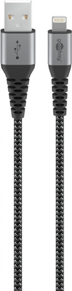 Goobay Lightning til USB-A tekstilkabel med metallplugger 1 m elegant og ekstra robust tilkoblingskabel for bl.a. Apple iPhone, iPad (Apple MFi-sertifisert)