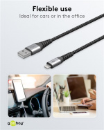 Goobay Lightning til USB-A tekstilkabel med metallplugger 1 m elegant og ekstra robust tilkoblingskabel for bl.a. Apple iPhone, iPad (Apple MFi-sertifisert)