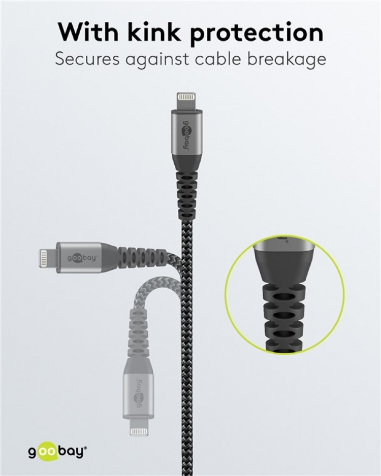 Goobay Lightning til USB-A tekstilkabel med metallplugger 1 m elegant og ekstra robust tilkoblingskabel for bl.a. Apple iPhone, iPad (Apple MFi-sertifisert)