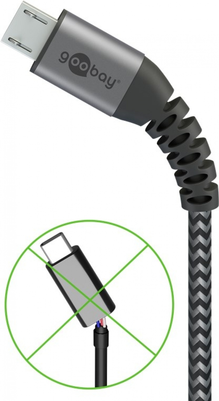 Goobay Micro-USB til USB-A tekstilkabel med metallkontakter 1 m elegant og ekstra robust tilkoblingskabel for enheter med Micro-USB-tilkobling