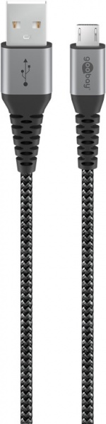 Goobay Micro-USB til USB-A tekstilkabel med metallkontakter 2 m elegant og ekstra robust tilkoblingskabel for enheter med Micro-USB-tilkobling