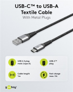 Goobay USB-C™ til USB-A tekstilkabel med metallkontakter 1 m elegant og ekstra robust tilkoblingskabel for enheter med USB-C™-port Goobay USB-C™ til USB-A tekstilkabel med metallkontakter 1 m elegant og ekstra robust tilkoblingskabel for enheter med USB-C™-port
