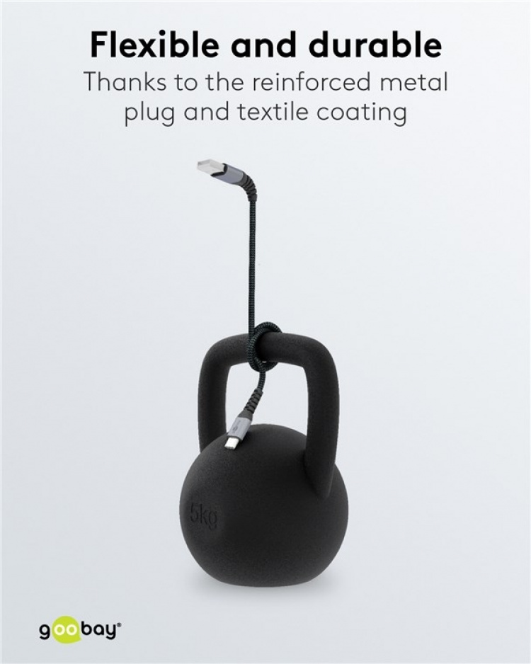 Goobay USB-C™ til USB-A tekstilkabel med metallkontakter 1 m elegant og ekstra robust tilkoblingskabel for enheter med USB-C™-port Goobay USB-C™ til USB-A tekstilkabel med metallkontakter 1 m elegant og ekstra robust tilkoblingskabel for enheter med USB-C™-port