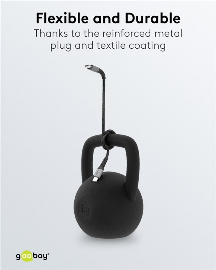 Goobay USB-C™ til USB-C™ tekstilkabel med metallkontakter 1 m elegant og ekstra robust tilkoblingskabel for enheter med USB-C™-port Goobay USB-C™ til USB-C™ tekstilkabel med metallkontakter 1 m elegant og ekstra robust tilkoblingskabel for enheter med USB-C™-port