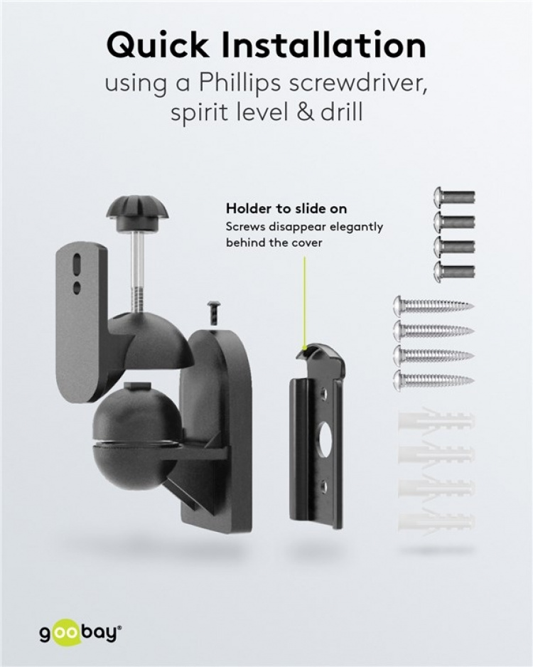 Goobay Høyttalerbrakett universal universal høyttalerbrakett for veggmontering, (svingbar og vippbar) for høyttalere opp til maks. 3,5 kg, svart Goobay Høyttalerbrakett universal universal høyttalerbrakett for veggmontering, (svingbar og vippbar) for høyttalere opp til maks. 3,5 kg, svart